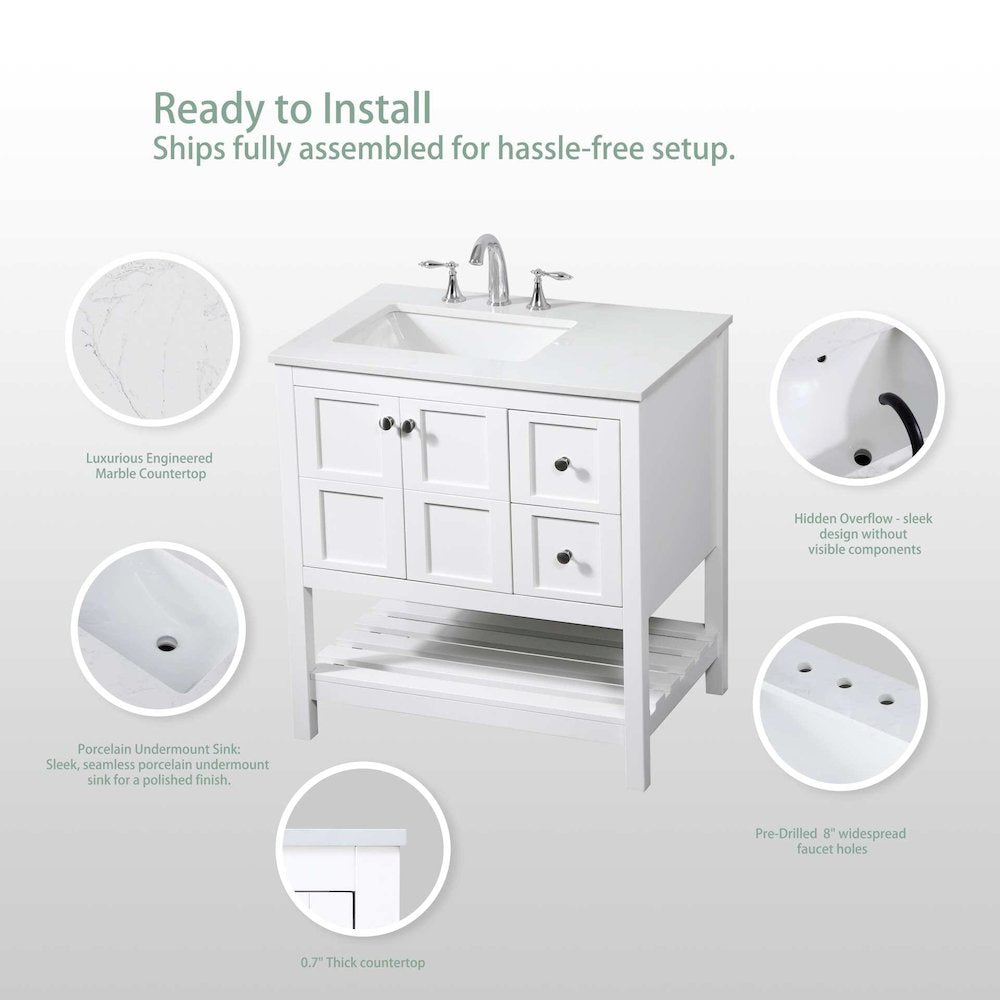 32 inch Single bathroom vanity in black