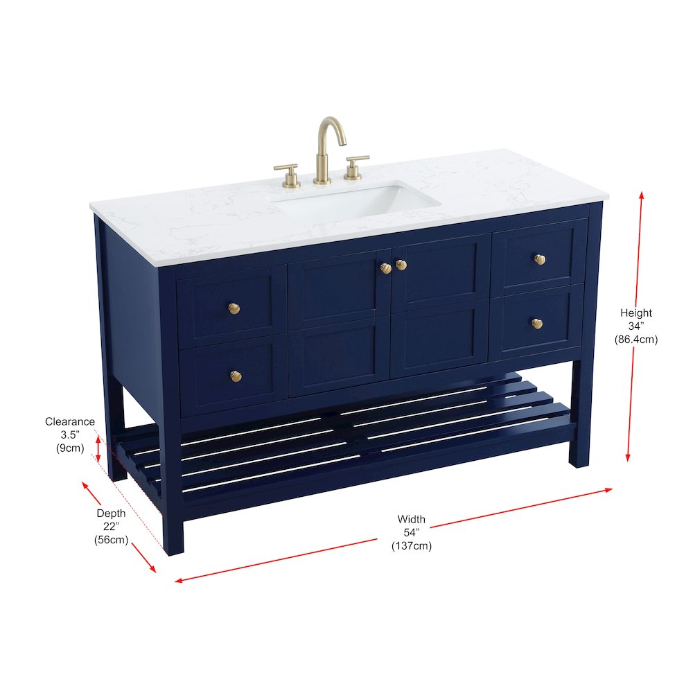 54 inch Single Bathroom Vanity in Blue