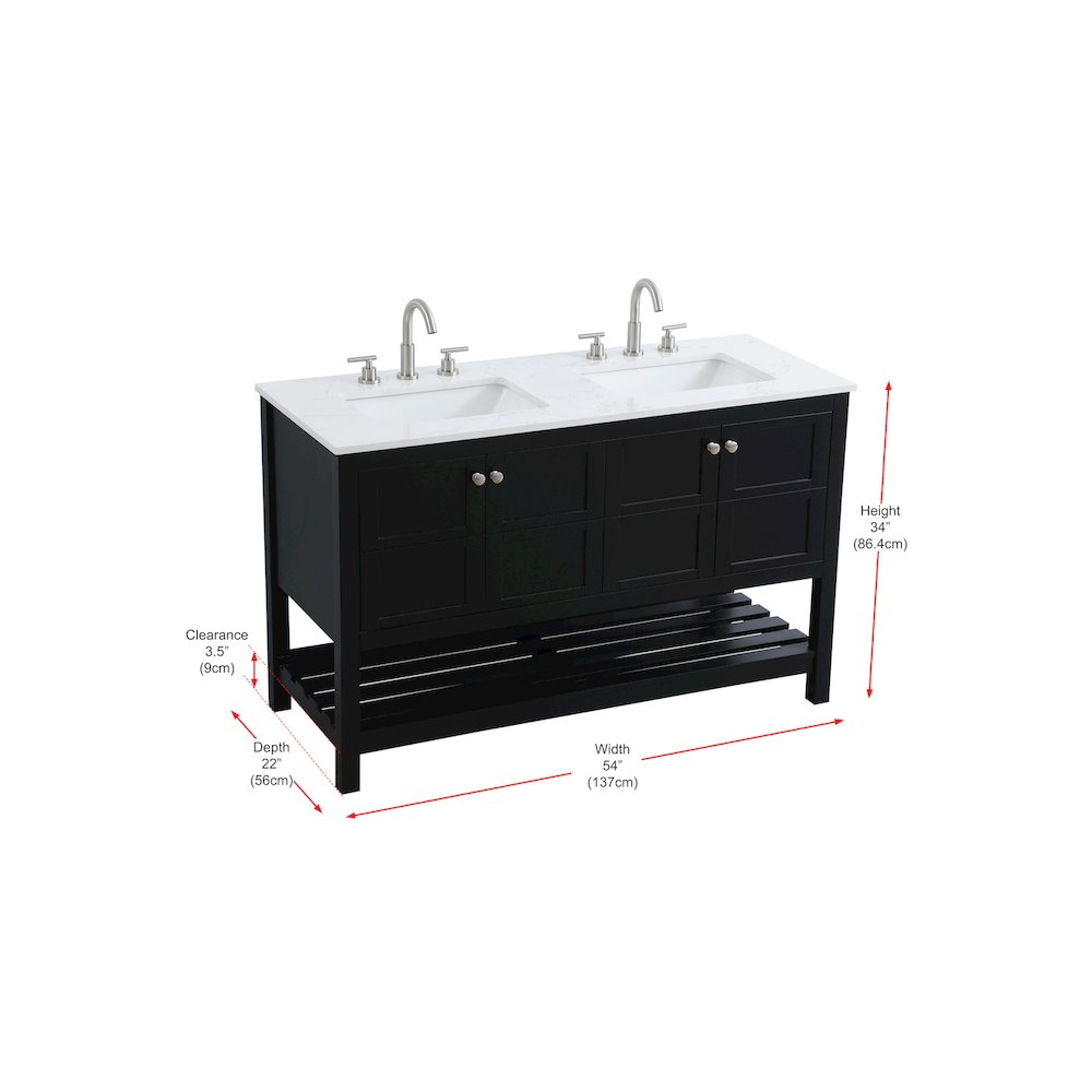 54 inch Double Bathroom Vanity in Black
