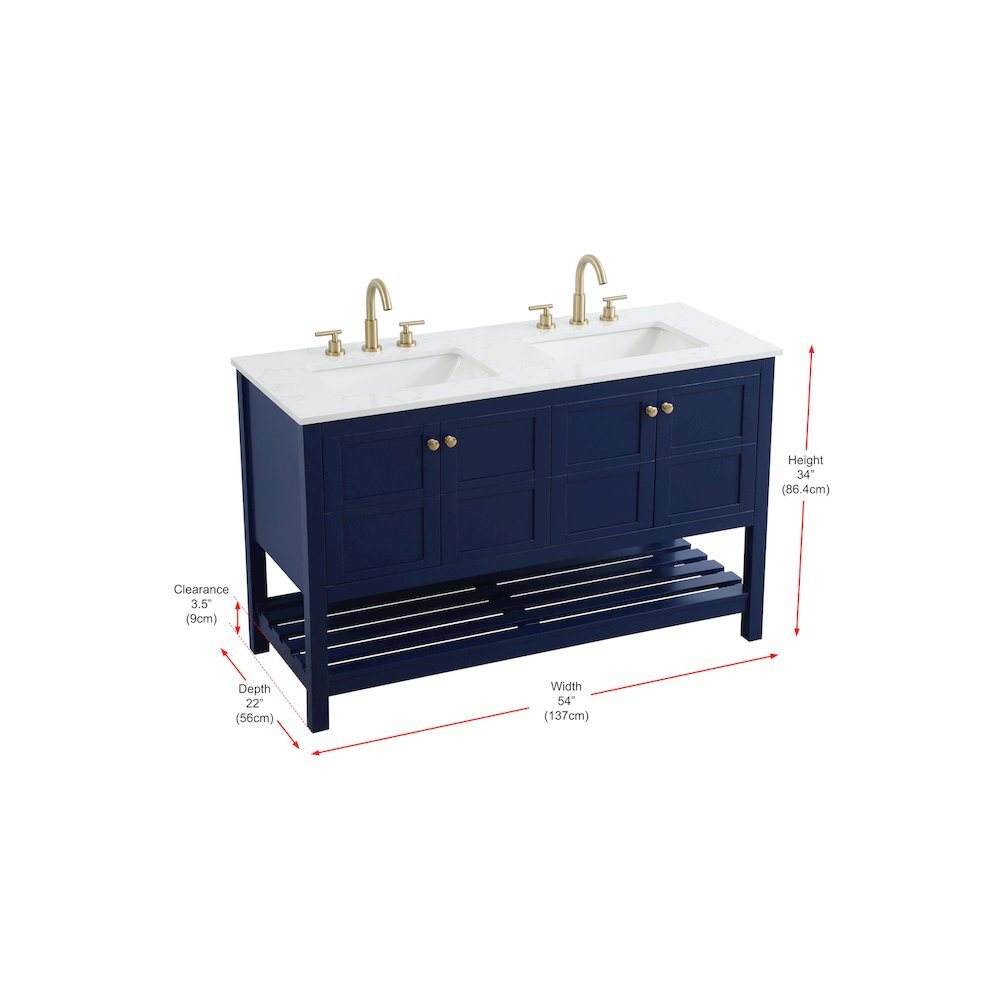 54 inch Double Bathroom Vanity in Blue