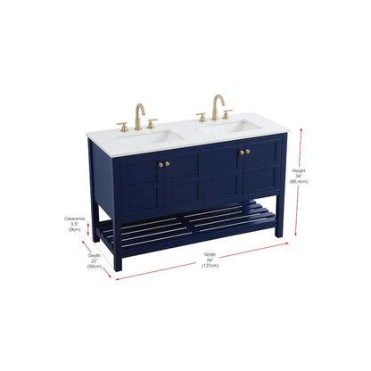 54 inch Double Bathroom Vanity in Blue