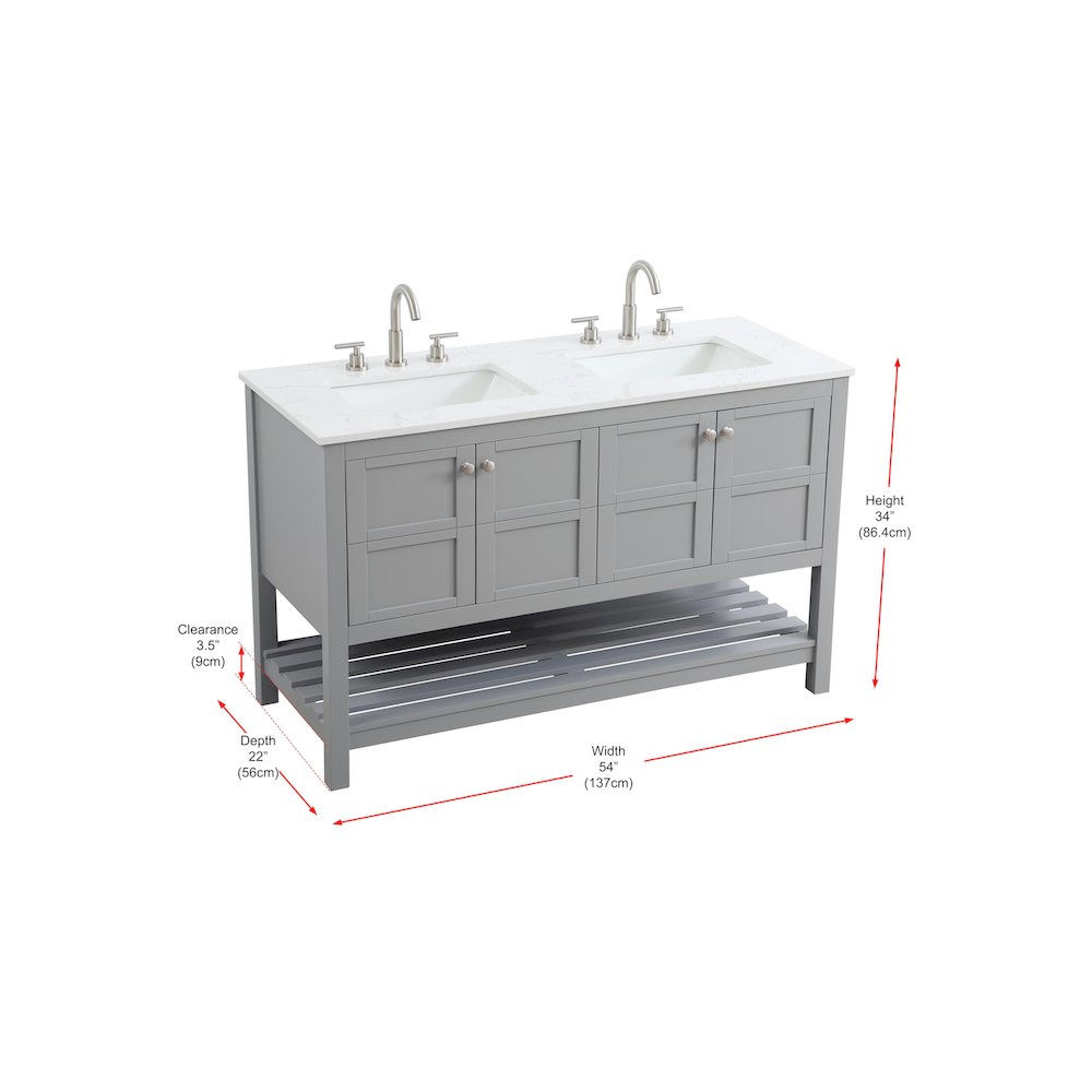 54 inch Double Bathroom Vanity in Grey