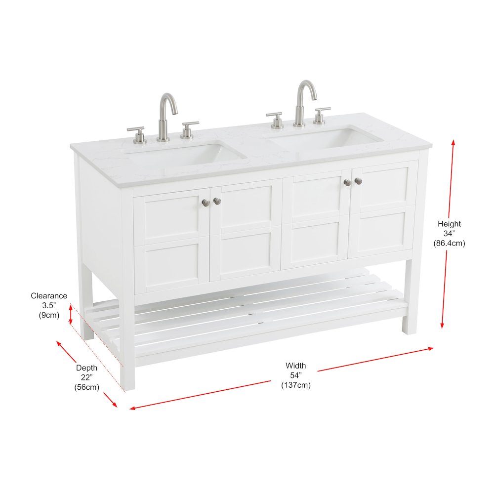 54 inch Double Bathroom Vanity in White
