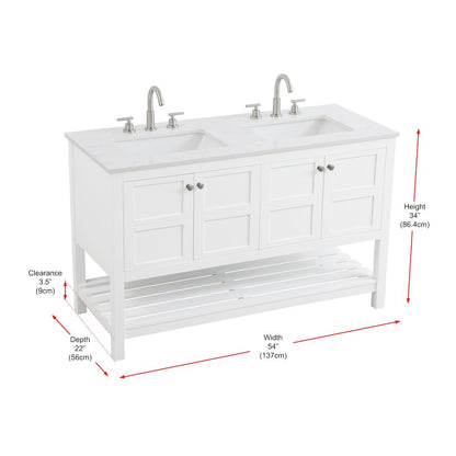 54 inch Double Bathroom Vanity in White