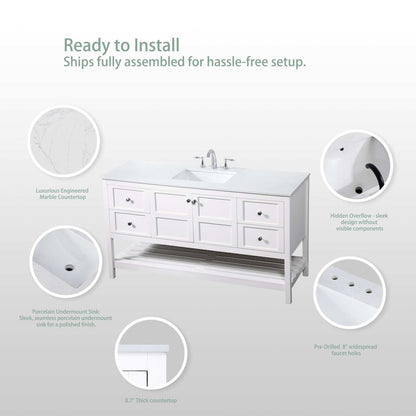 60 inch Single bathroom vanity in blue