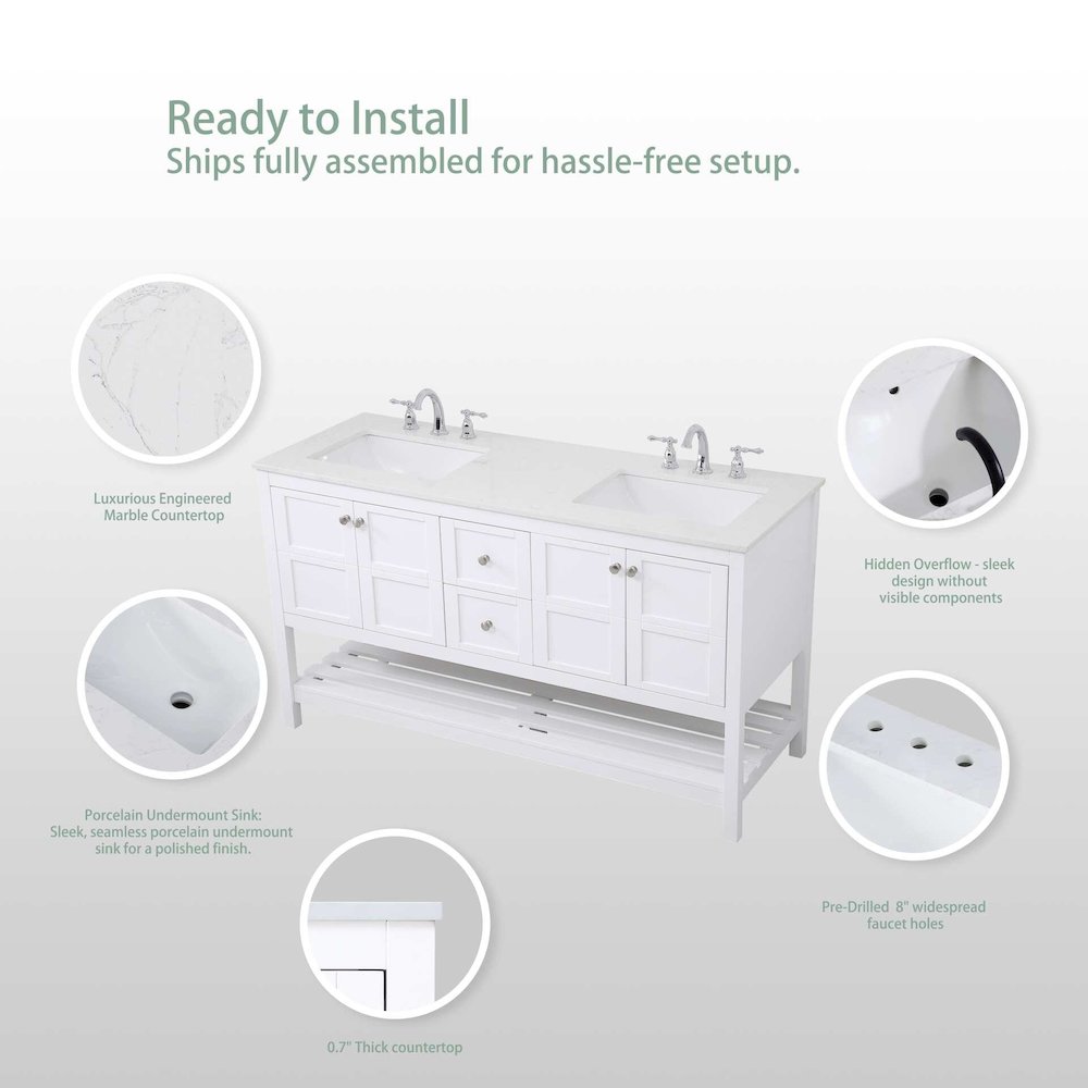 60 inch Single Bathroom Vanity in White