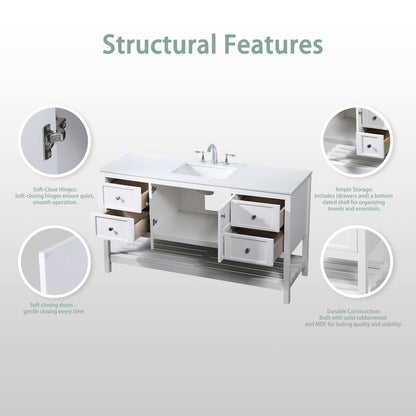 60 inch Single bathroom vanity in white