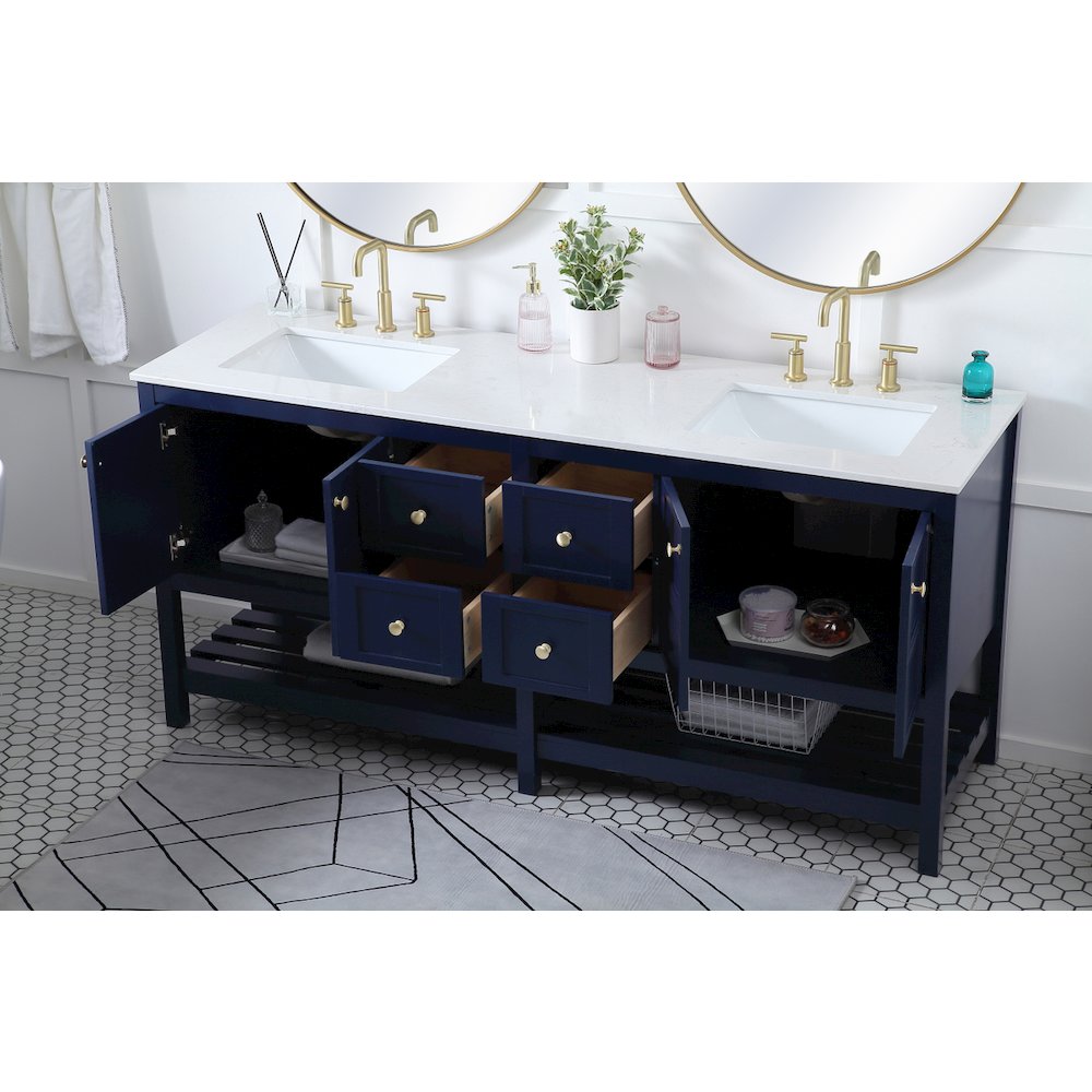72 inch Double Bathroom Vanity in Blue