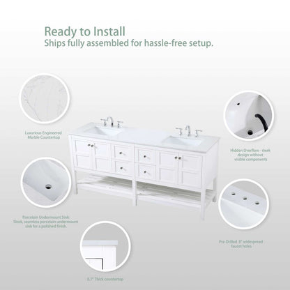 72 inch Double Bathroom Vanity in Blue