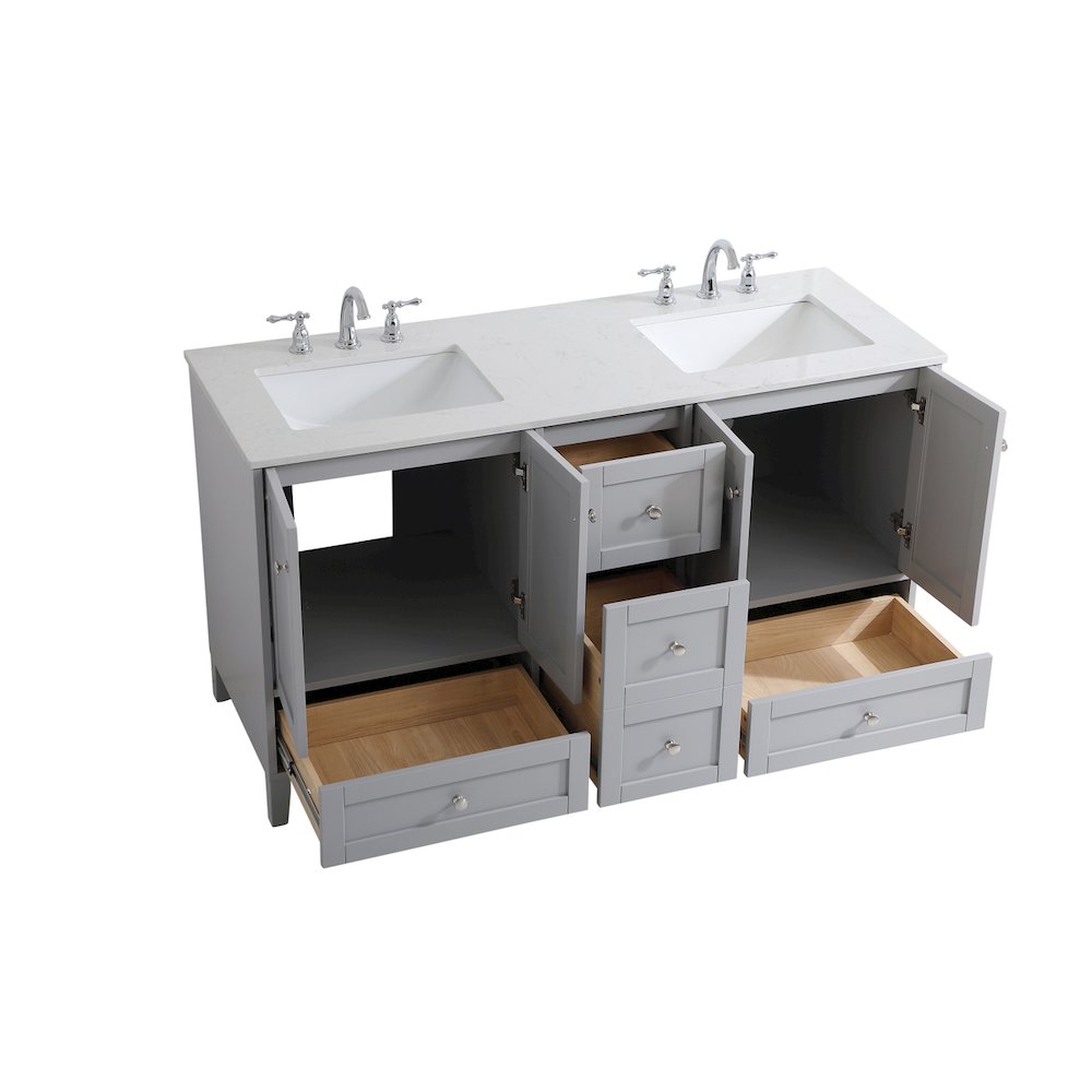60 inch Double Bathroom Vanity in Grey