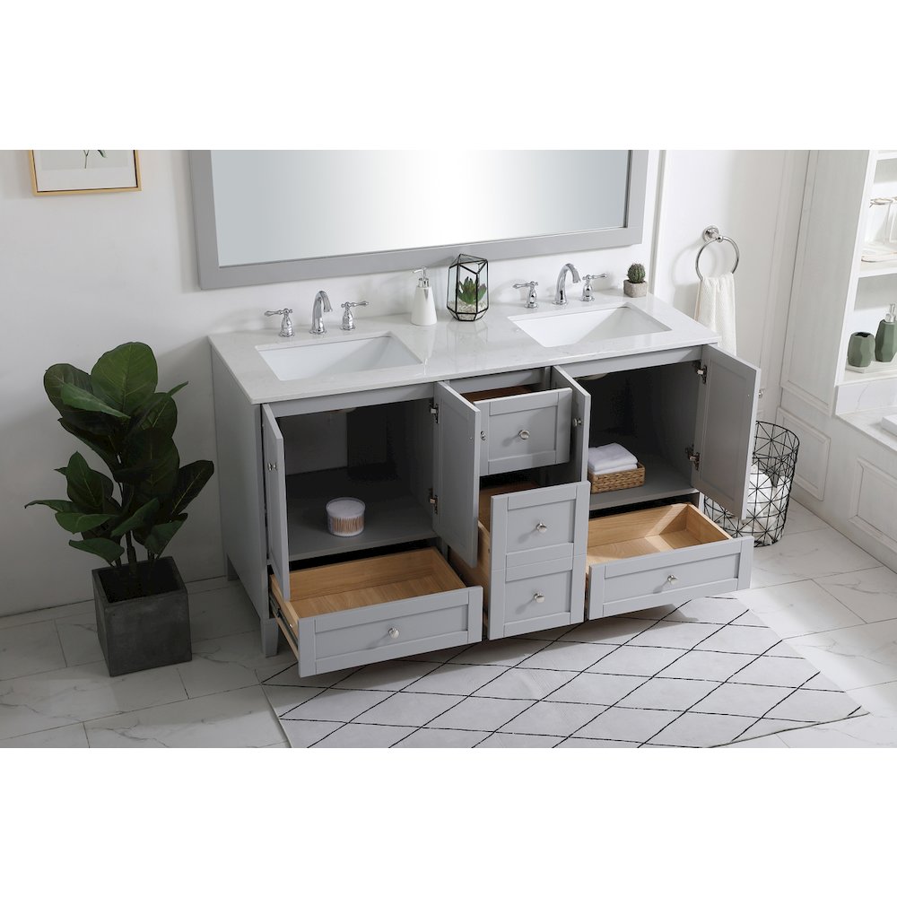 60 inch Double Bathroom Vanity in Grey