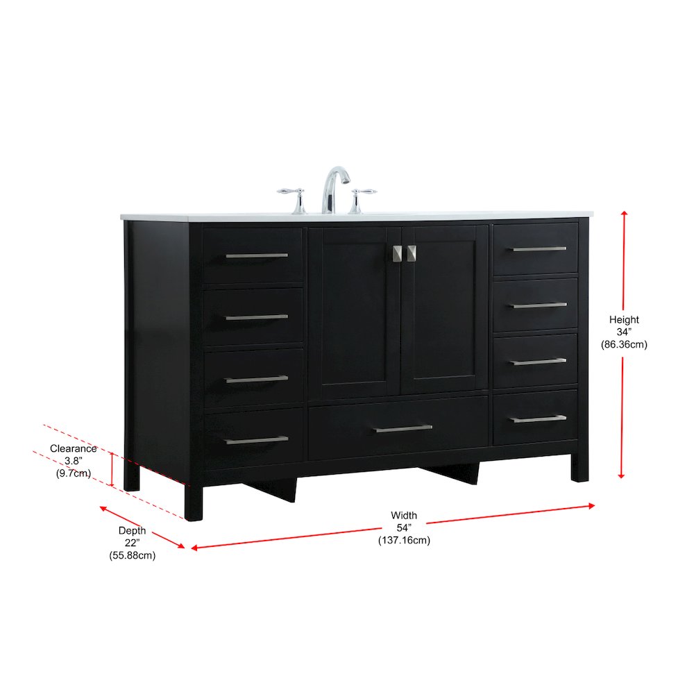 54 Inch SIngle Bathroom Vanity In Black