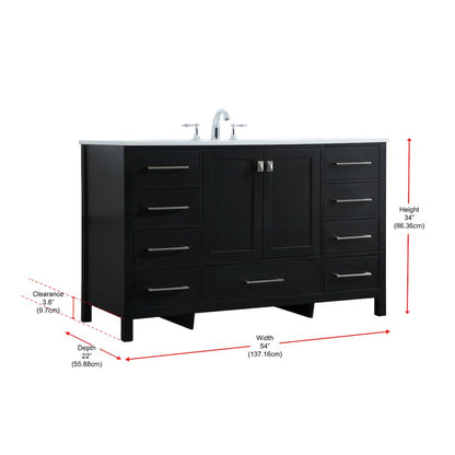 54 Inch SIngle Bathroom Vanity In Black