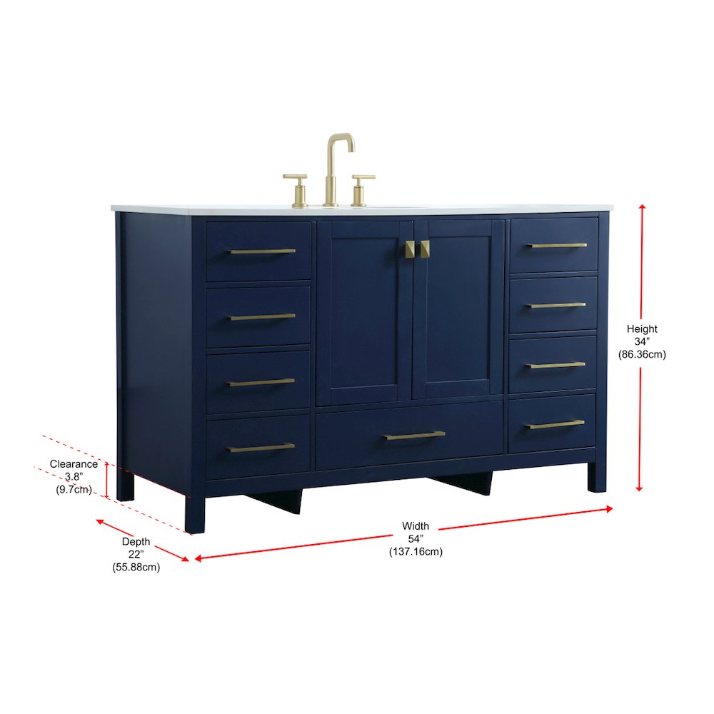 54 Inch SIngle Bathroom Vanity In Blue