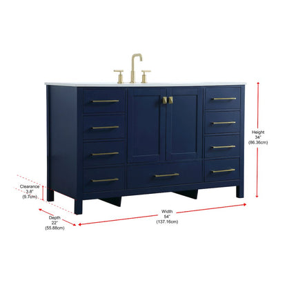 54 Inch SIngle Bathroom Vanity In Blue