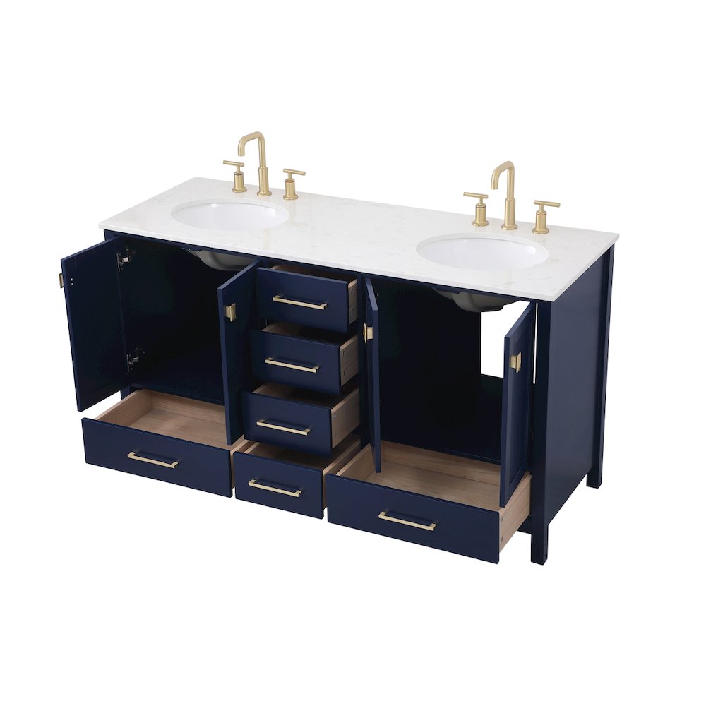 60 inch Double Bathroom Vanity in Blue
