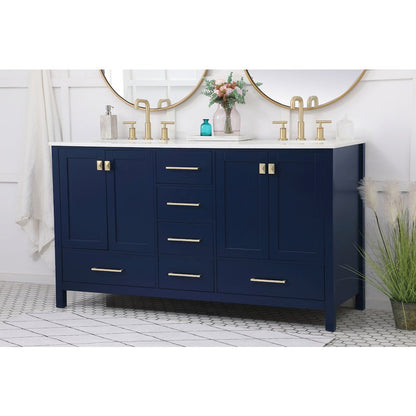 60 inch Double Bathroom Vanity in Blue
