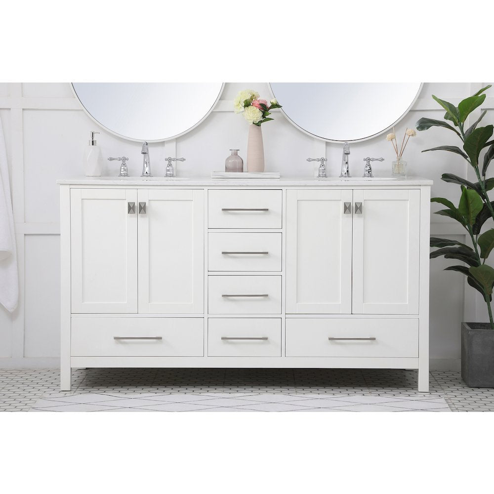 60 inch Double Bathroom Vanity in White
