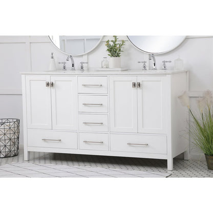 60 inch Double Bathroom Vanity in White