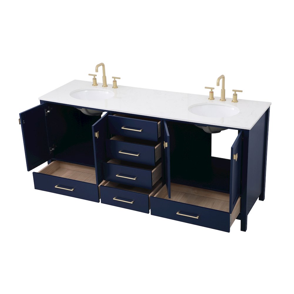 72 inch Double Bathroom Vanity in Blue