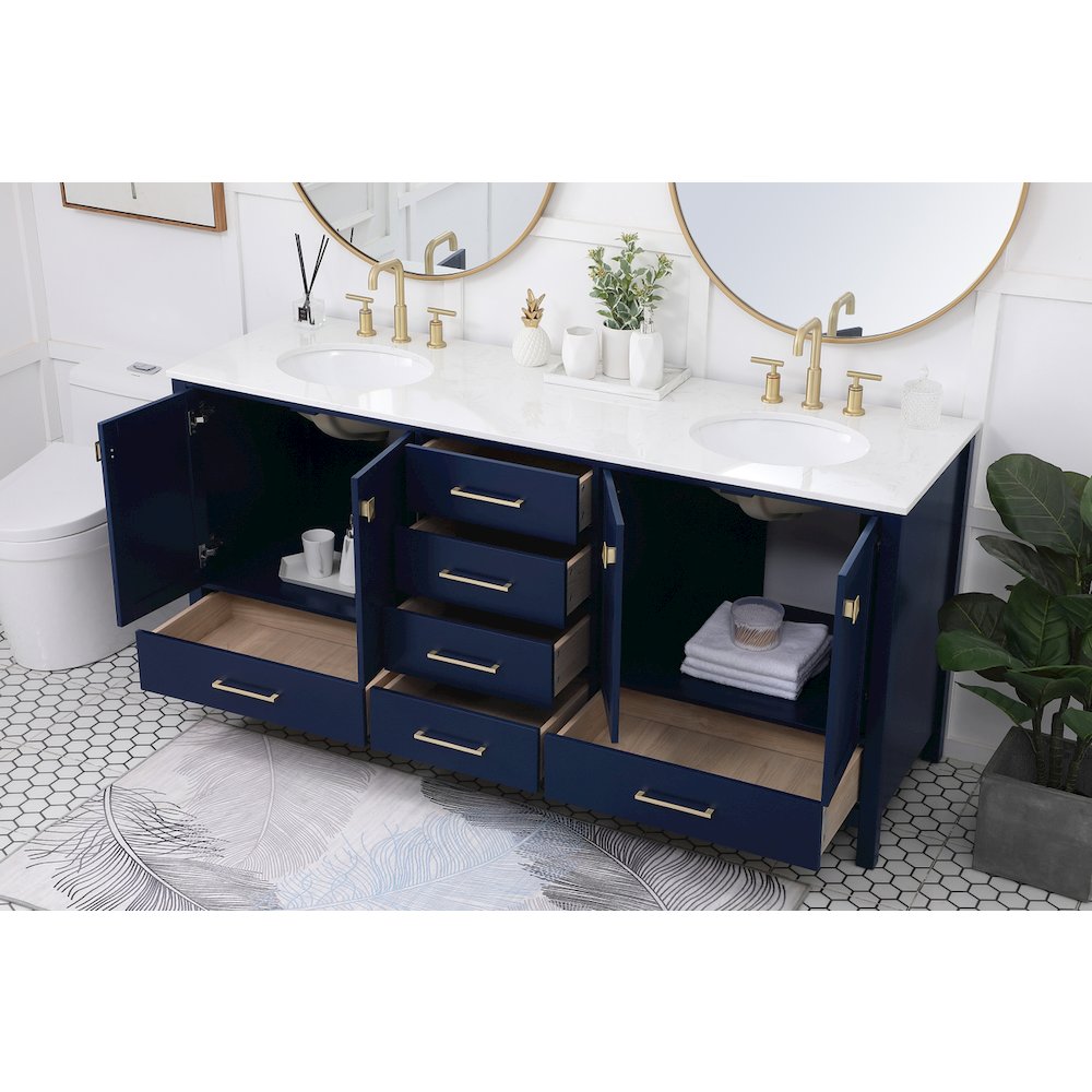 72 inch Double Bathroom Vanity in Blue