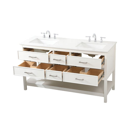 60 inch double bathroom vanity in white