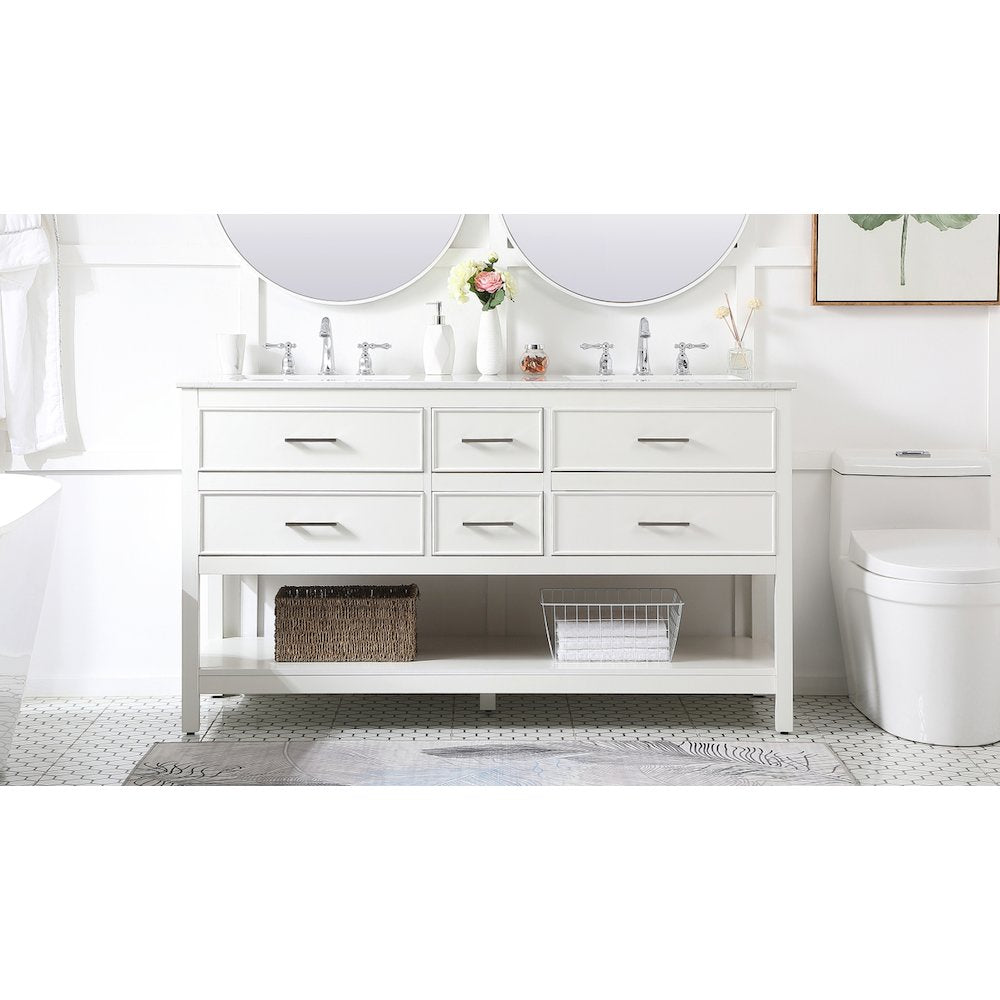 60 inch double bathroom vanity in white