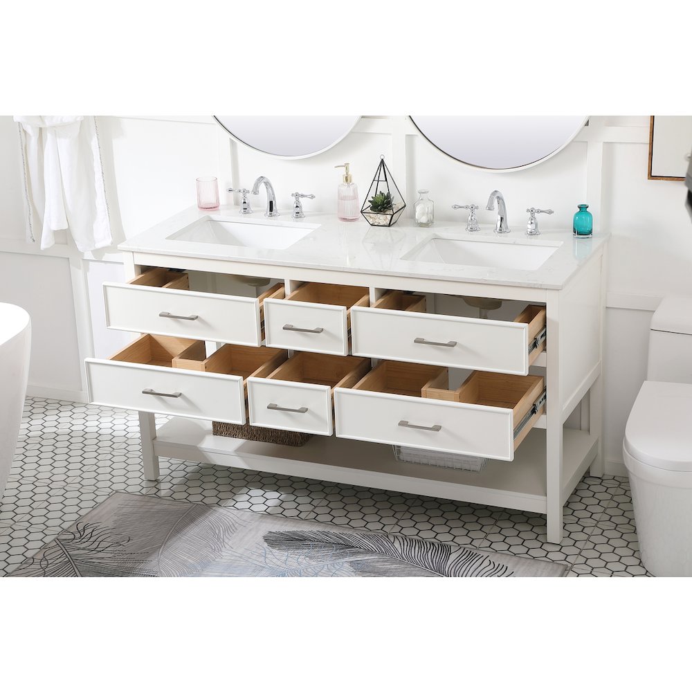 60 inch double bathroom vanity in white