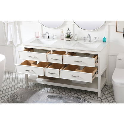 60 inch double bathroom vanity in white