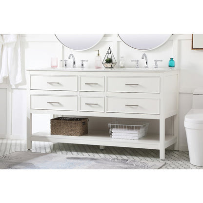 60 inch double bathroom vanity in white
