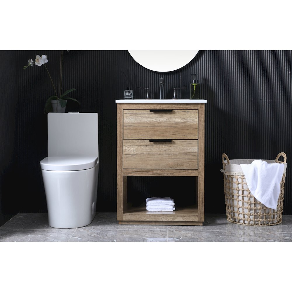 24 Inch SIngle Bathroom Vanity In Natural Oak