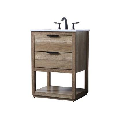 24 Inch SIngle Bathroom Vanity In Natural Oak
