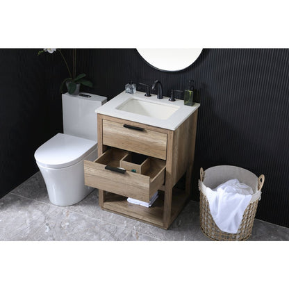 24 Inch SIngle Bathroom Vanity In Natural Oak