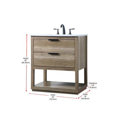 30 Inch SIngle Bathroom Vanity In Natural Oak