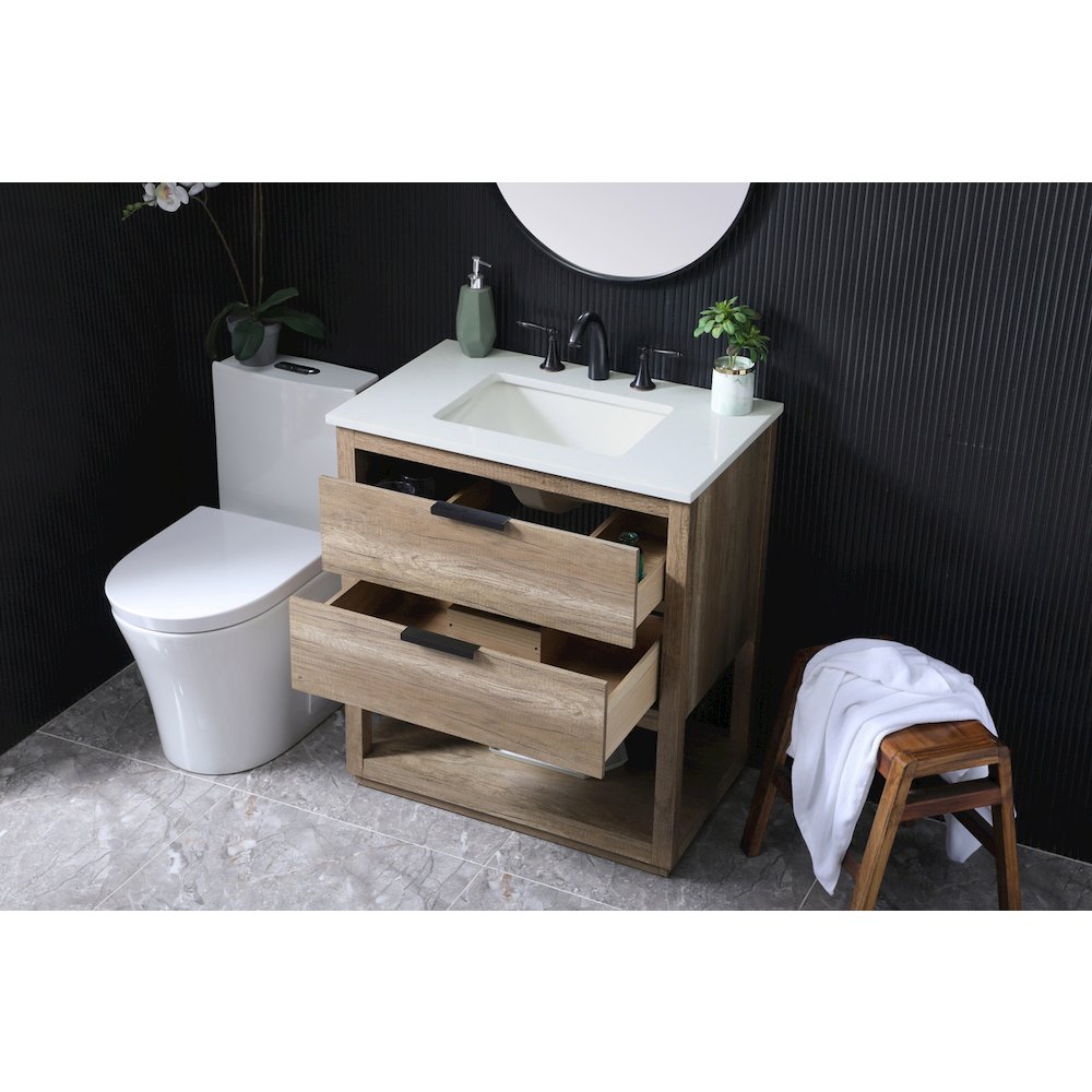 30 Inch SIngle Bathroom Vanity In Natural Oak