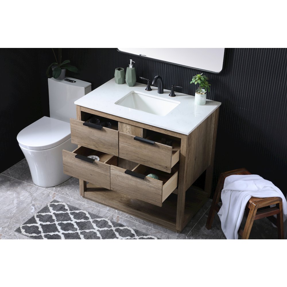 36 Inch SIngle Bathroom Vanity In Natural Oak