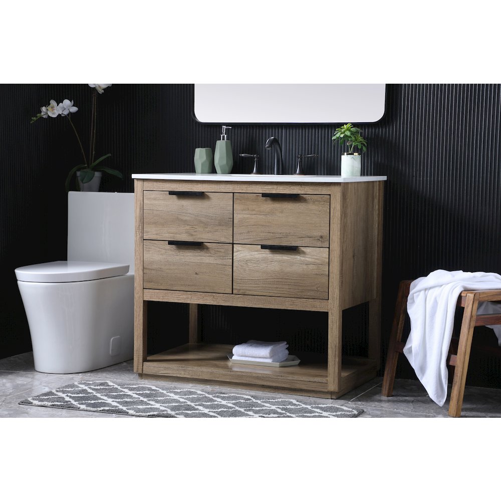 36 Inch SIngle Bathroom Vanity In Natural Oak