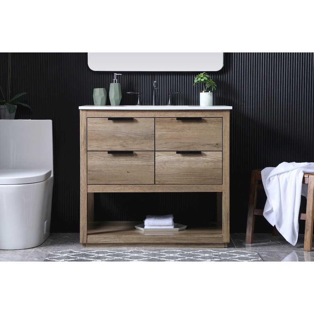 36 Inch SIngle Bathroom Vanity In Natural Oak