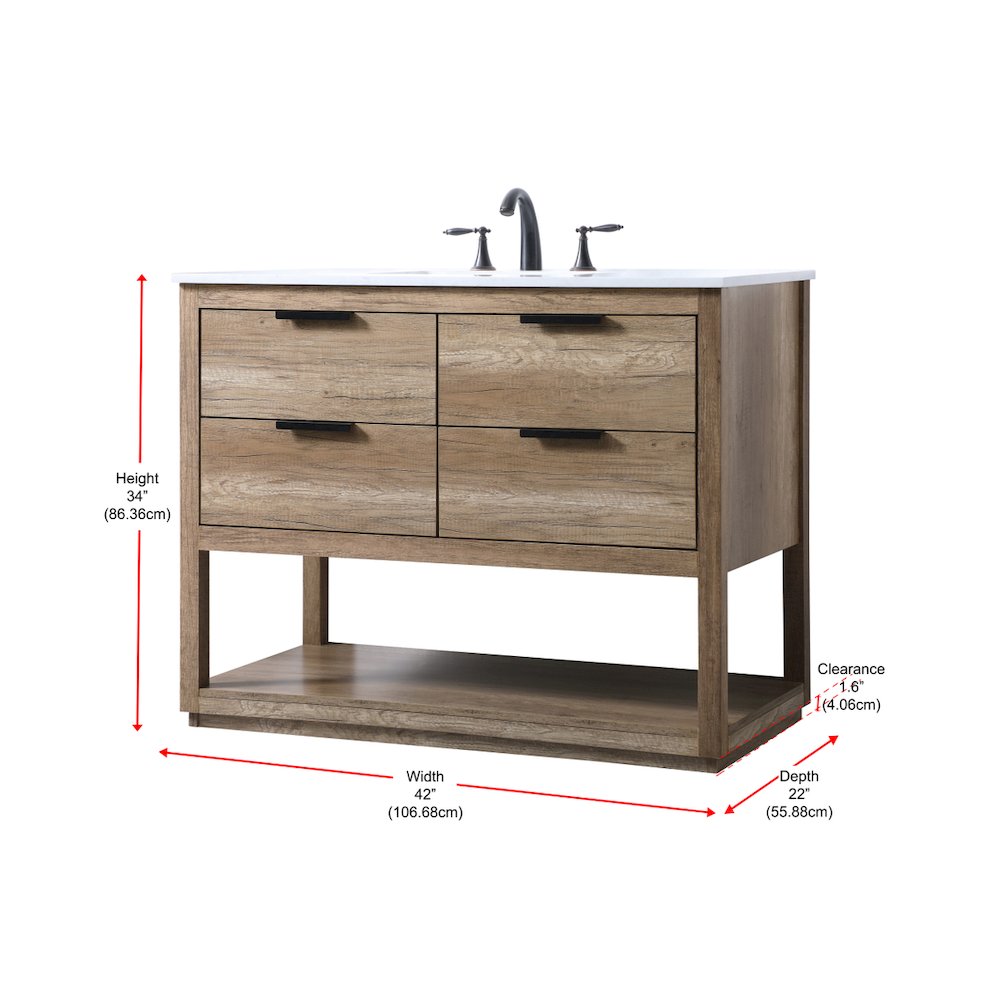 42 Inch SIngle Bathroom Vanity In Natural Oak