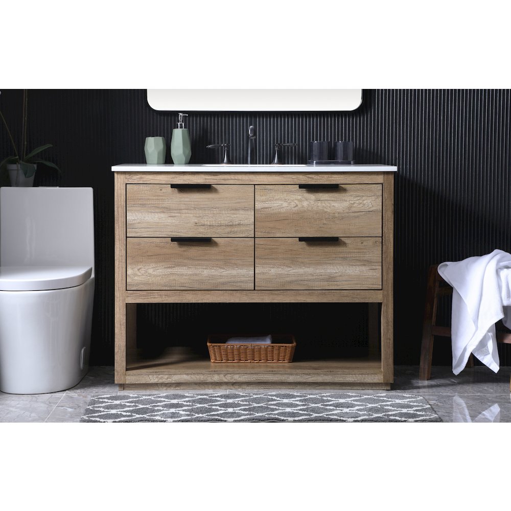 42 Inch SIngle Bathroom Vanity In Natural Oak