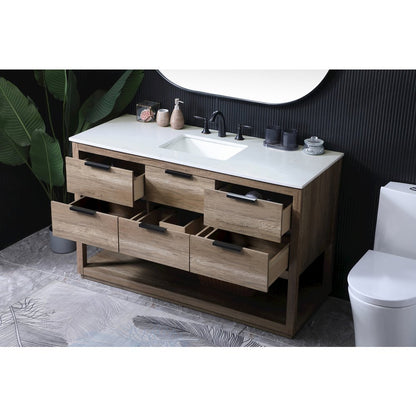 54 Inch SIngle Bathroom Vanity In Natural Oak