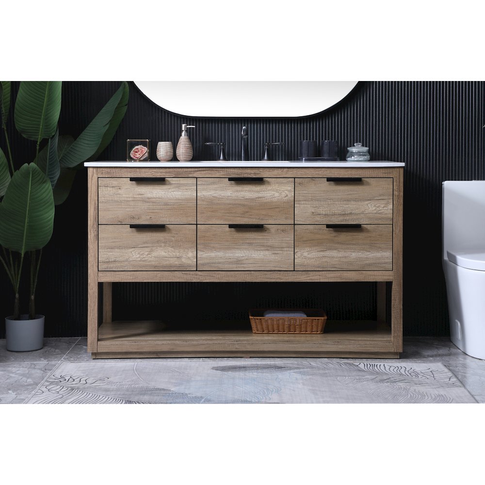 54 Inch SIngle Bathroom Vanity In Natural Oak