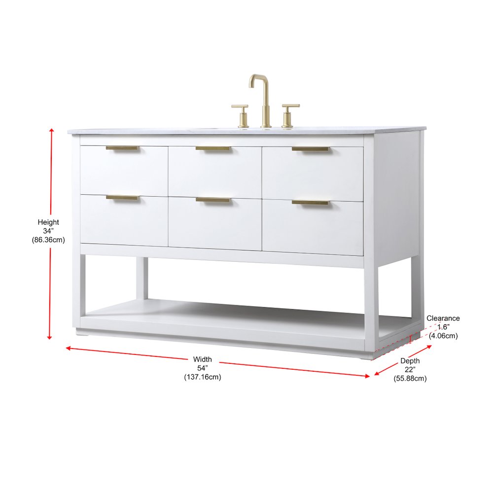 54 Inch SIngle Bathroom Vanity In White