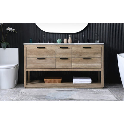 60 Inch Double Bathroom Vanity In Natural Oak