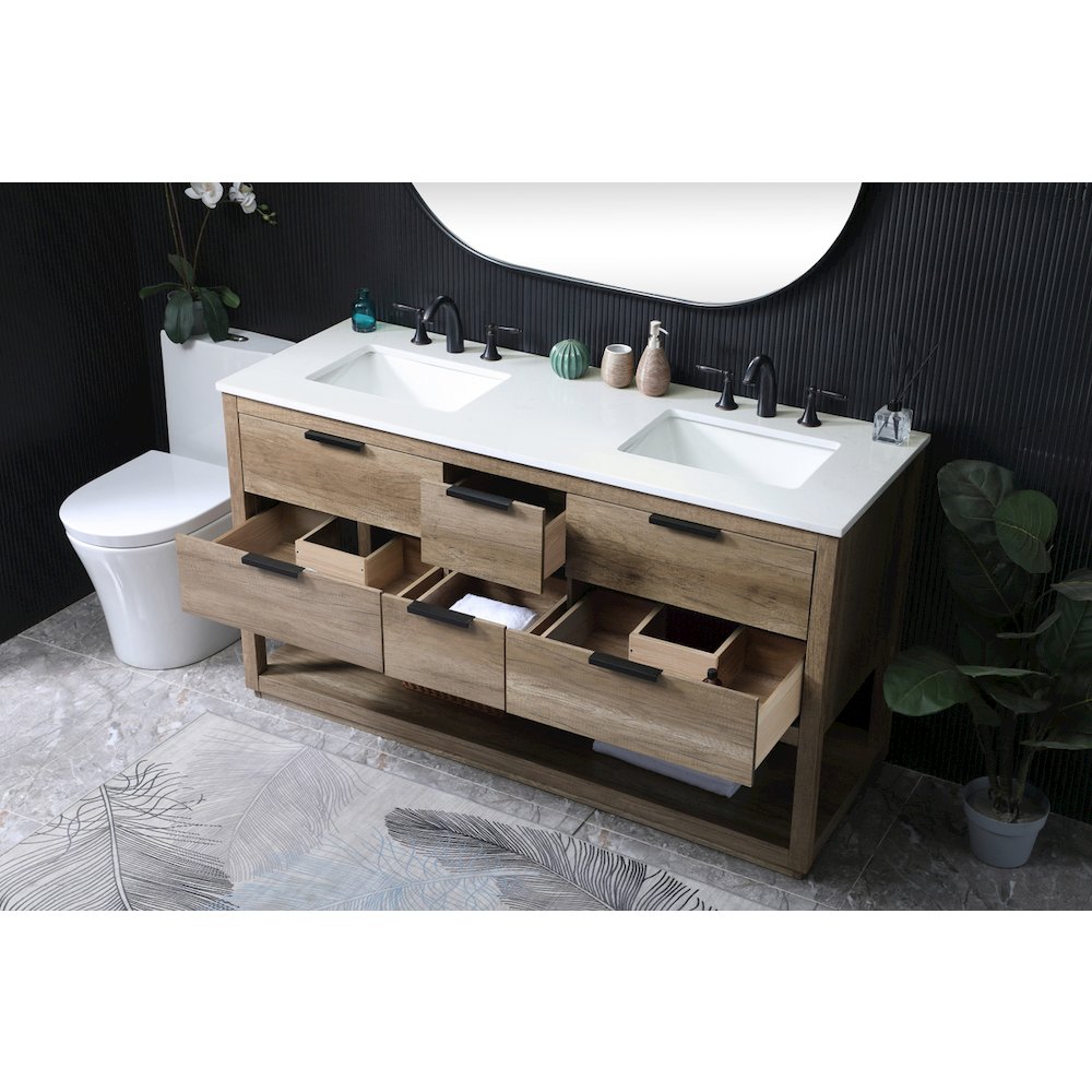 60 Inch Double Bathroom Vanity In Natural Oak