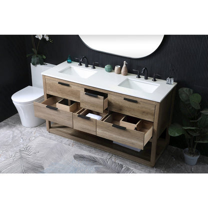 60 Inch Double Bathroom Vanity In Natural Oak