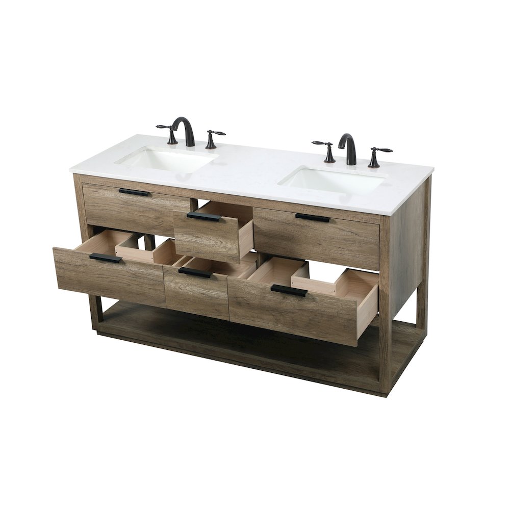 60 Inch Double Bathroom Vanity In Natural Oak