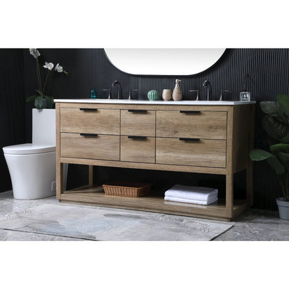 60 Inch Double Bathroom Vanity In Natural Oak