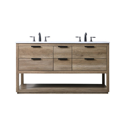 60 Inch Double Bathroom Vanity In Natural Oak