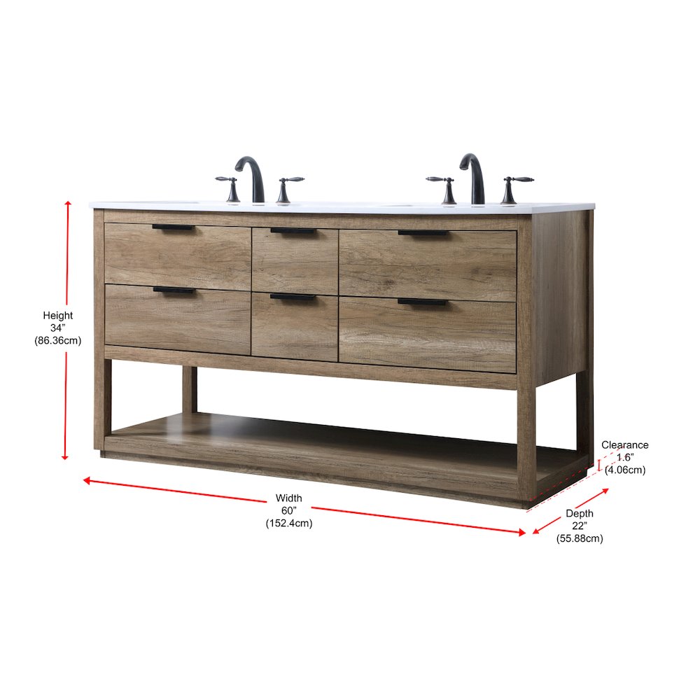 60 Inch Double Bathroom Vanity In Natural Oak